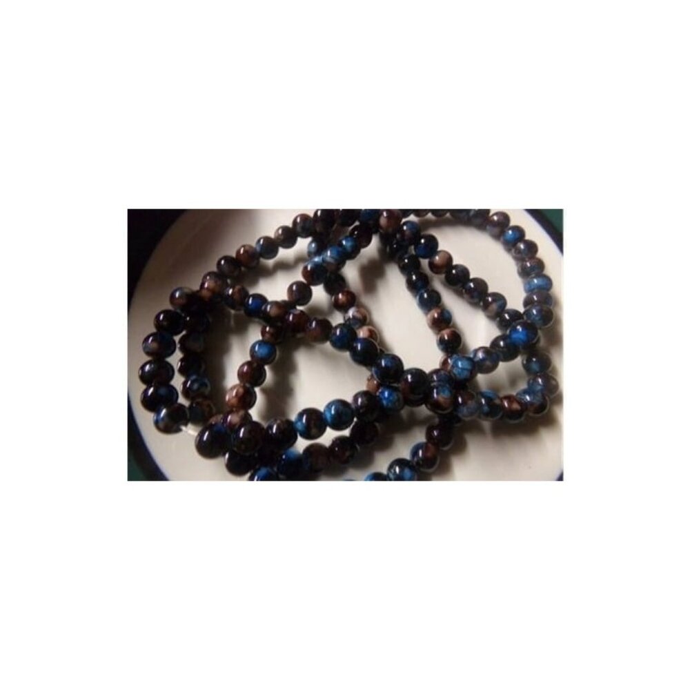 1 Strand Blue Black Brown Mottled Glass Beads 6mm